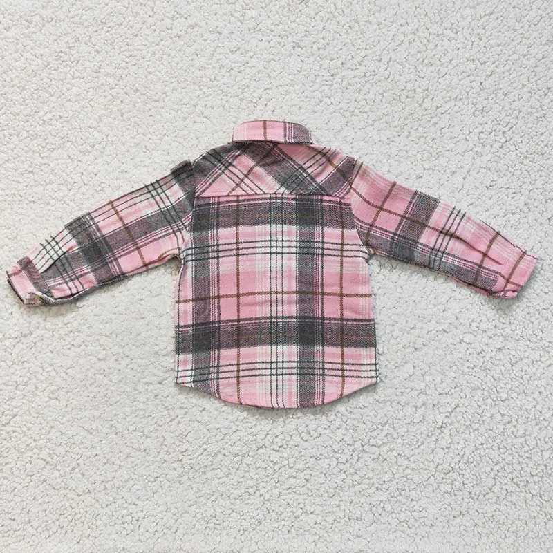 Newborn baby shirt flannel tight fitting girl pocket pink plain button baby long sleeved childrens cotton dressW240729