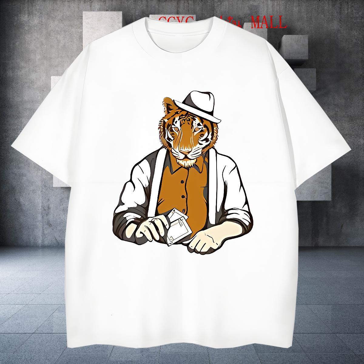 Soft Men Tops Tees 230g Pure Cotton Casual Daily Wear tiger Black Oversized Breathable Short Sleeve Free Shipping Men T Shirts Tee Shirt