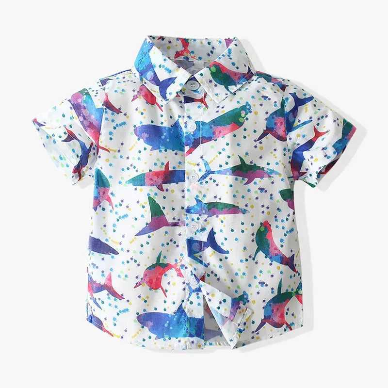 Childrens clothing girls and boys shirts short sleeved cartoon collar shirts cow print street party casual loose summer topsW240729