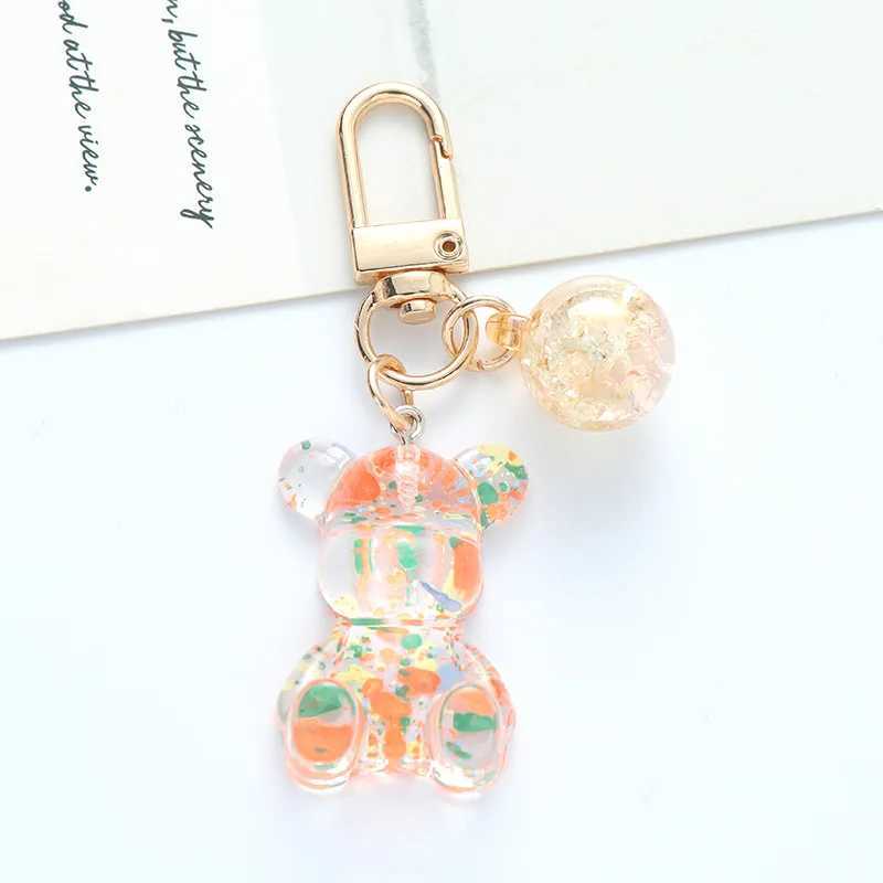 Cute Colorful Acrylic Bear Crystal Bead Keychain for Women Girls Fashion Sweet Key Chain Bag Car Key Pendant Jewelry Couple GiftL240729