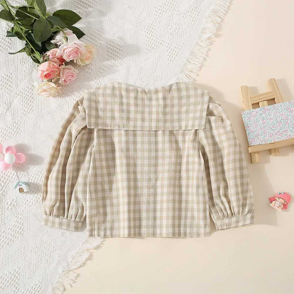 Childrens Shirt Girl Sleeping Cotton Spring/Summer Korean Version Collar Single Chest Checkered Baby TopW240729