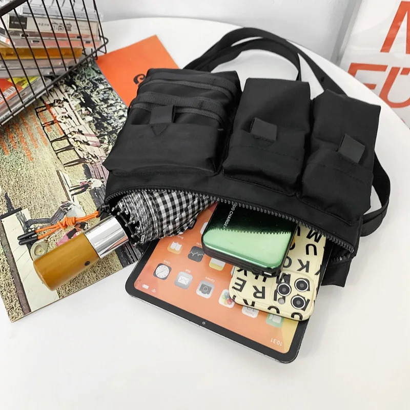 Streetwear Unisex Nylon Tactical Messenger Bags Casual Bullet Bessenger Bag Hip Hop Vest Function Tactics Phone Shoulder y240816