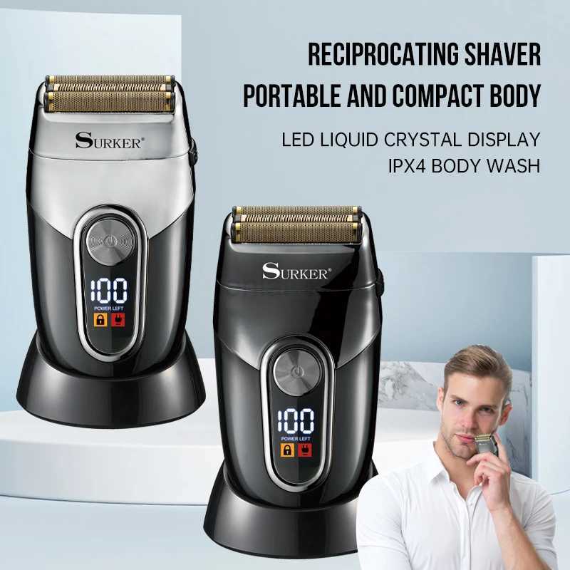 SURKER Bald Machine Whitener Trimmer Foil Hair Clippers USB Rechargeable LED Electric Shaver Razor Bald Head Shaving MachineY240729