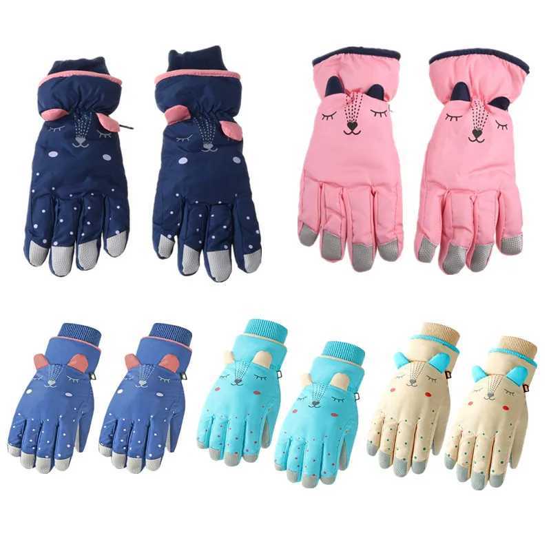 New winter warm baby gloves waterproof windproof anti slip cartoon childrens sports gloves childrens lined wool outdoor glovesW240729