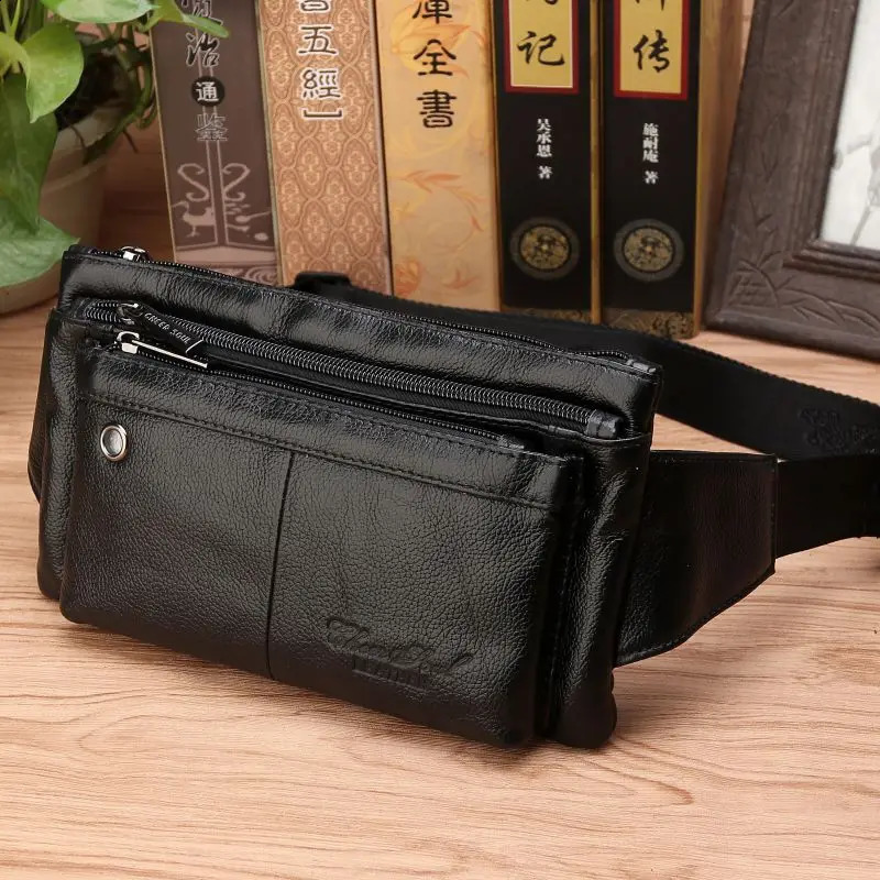 Men Waist Fanny Bag Belt Sling Chest Bags Genuine Leather Invisible Thin Travel Climb Retro Real Cowhide Male Hip Bum Bags 240729
