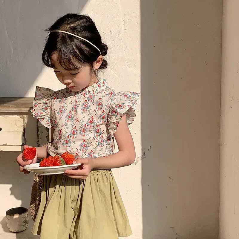 T-shirts 2-8T Flower Girls T Shirt Toddler Kid Summer Clothes Ruffles Short Sleeve Infant Floral Tshirt Cute Top OutfitL24729