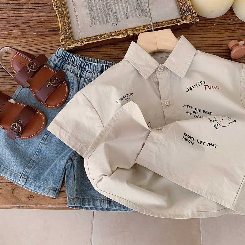 Childrens Cartoon Letter Summer New Baby Short sleeved Cotton Top 1-6Y Boys Casual ShirtW240729