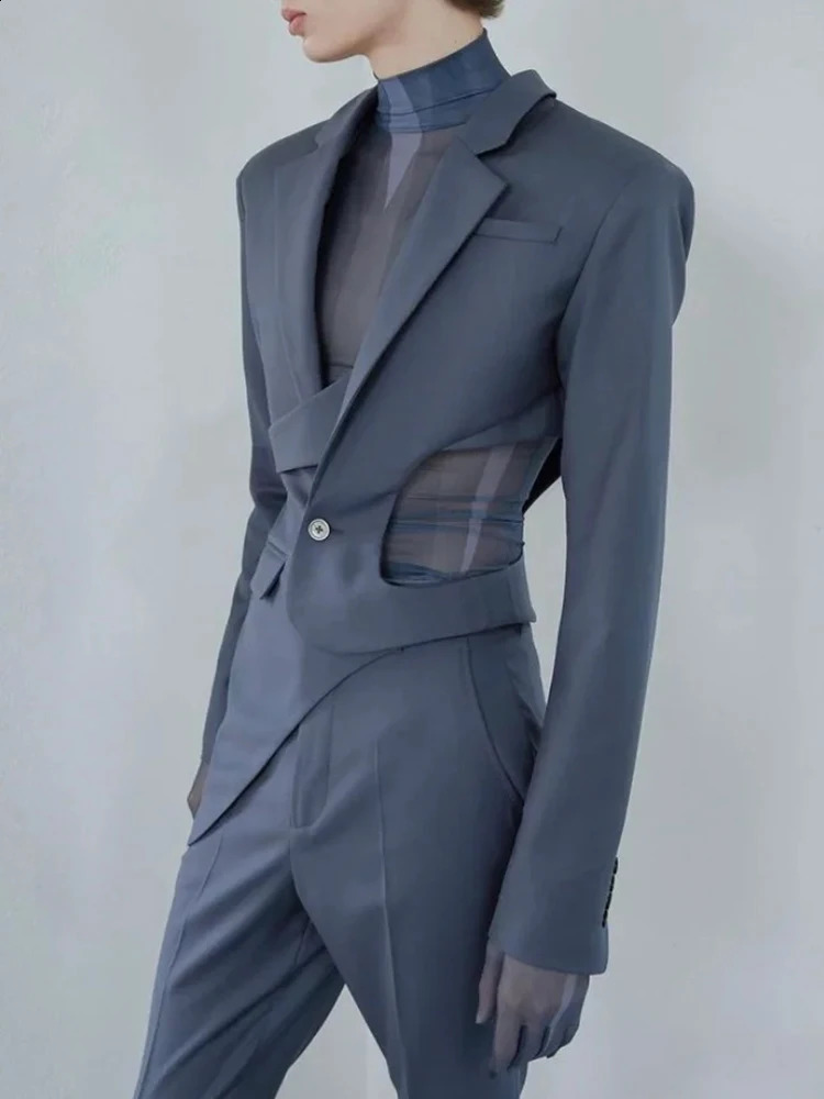 VGH Solid Hollow Out Casual Irregular Blazers For Women Notched Collar Long Sleeve Spliced Button Temperament Blazer Female 240722