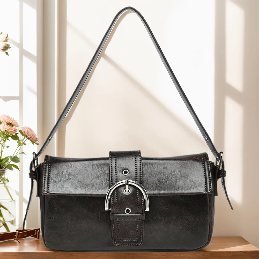 Shoulder Bag for Women Adjustable Strap Vintage Handbag Y2k Clutch Purse Leather with Buckle Satchel Commuting Travel 240729