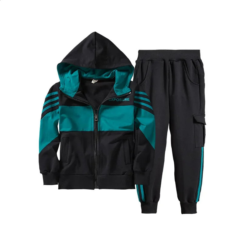 Fashion Boys Clothing Spring Autumn Patchwork Long Sleeve Sets 4 6 8 10 12 13 14 Years Teenagers Children Sports Clothing Jacket 240729