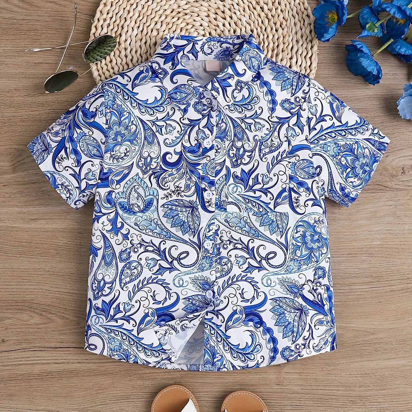 Girls cute sweet print style short sleeved shirt lightweight summer vacation top fashion collarW240729