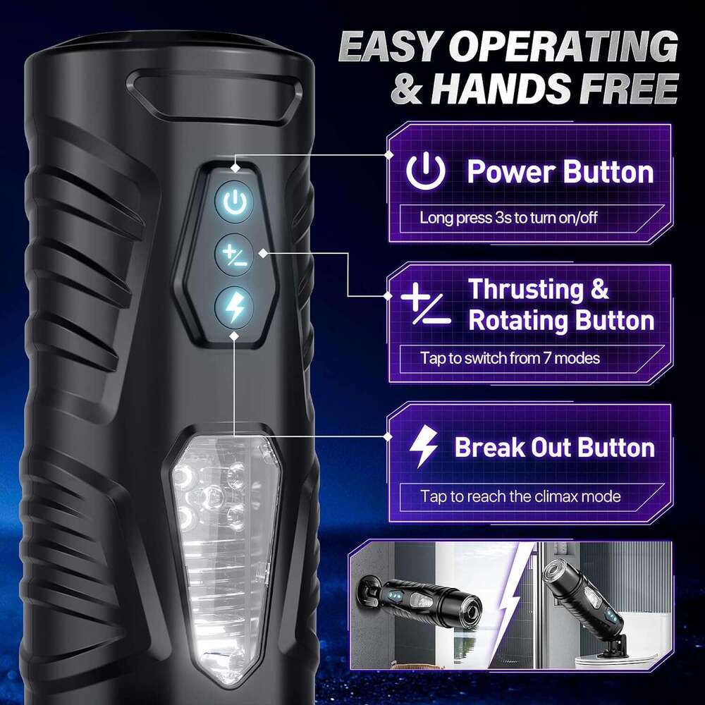 Men's Automatic Male Sex Toy - Adult Toy Male Sex Toy, 7 thrust and 7 rotation modes, hands-free pocket cat sex machine, with visual window and s