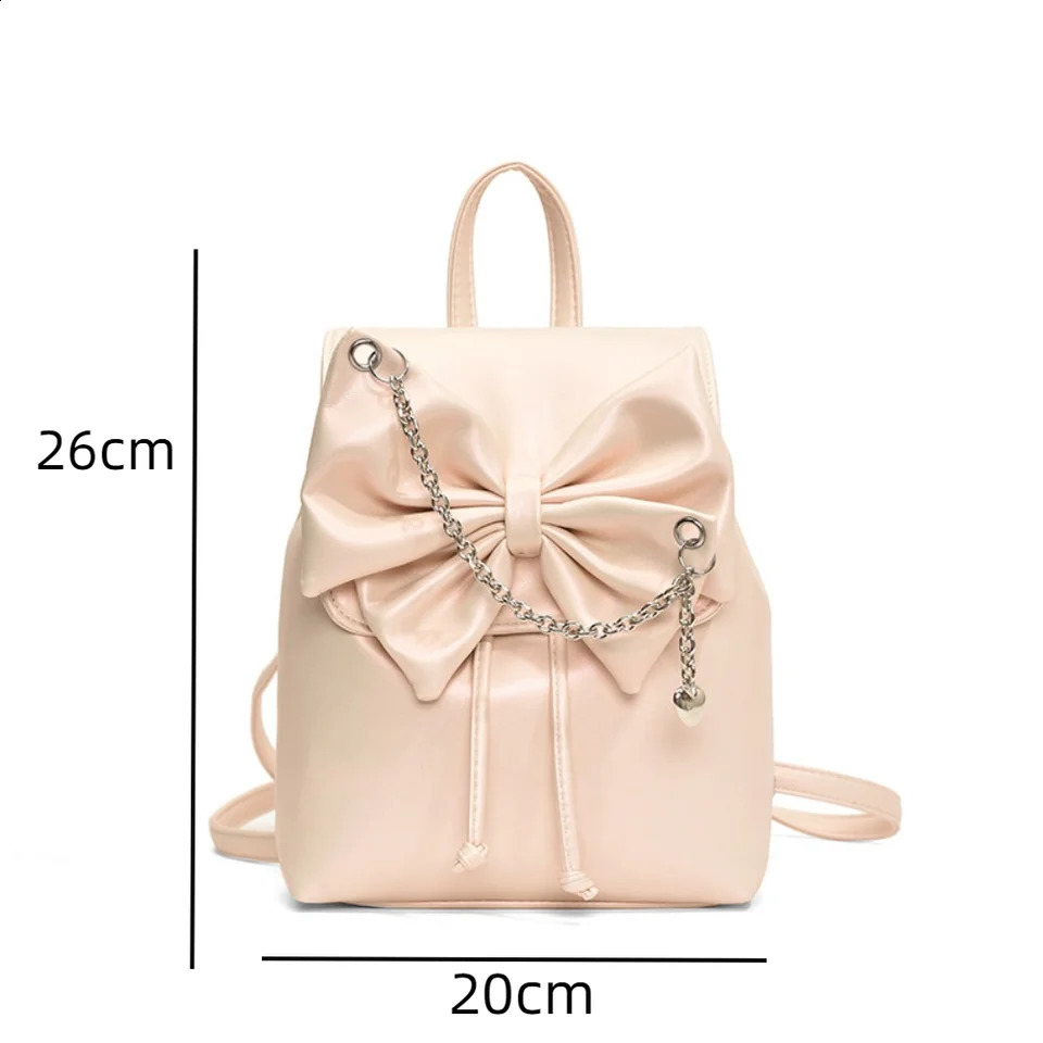 Korean Style Mini Backpack Y2k Bow Large Capacity Handbag MultiFunction PU Leather Travel Bag Girls 240729