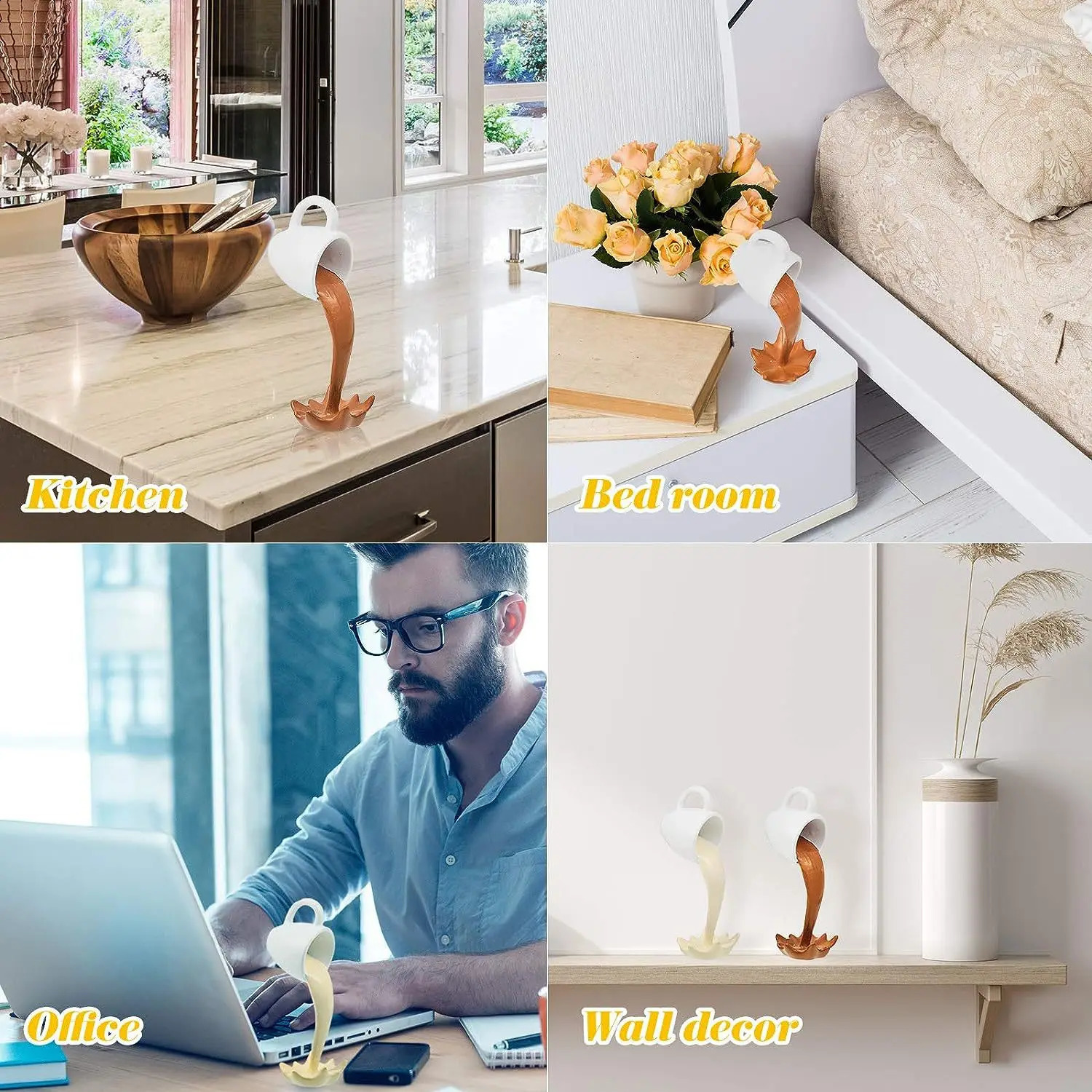 Floating Spilling Coffee Cup Sculpture Kitchen Decoration Spilling Magic Pouring Splash Creative Desktop Decor Home Decoration 240729