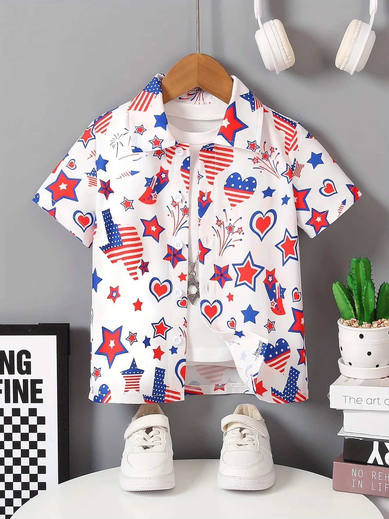 American Flag Prince Boys Creative Collar Shirt Lightweight and Comfortable Short Sleeve Top Boys Summer TopW240729
