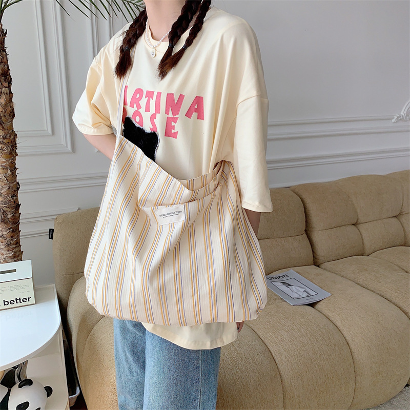 Striped shoulder large capacity underarm canvas female work bag, student crossbody backpack H729#14 ddmy f2ff