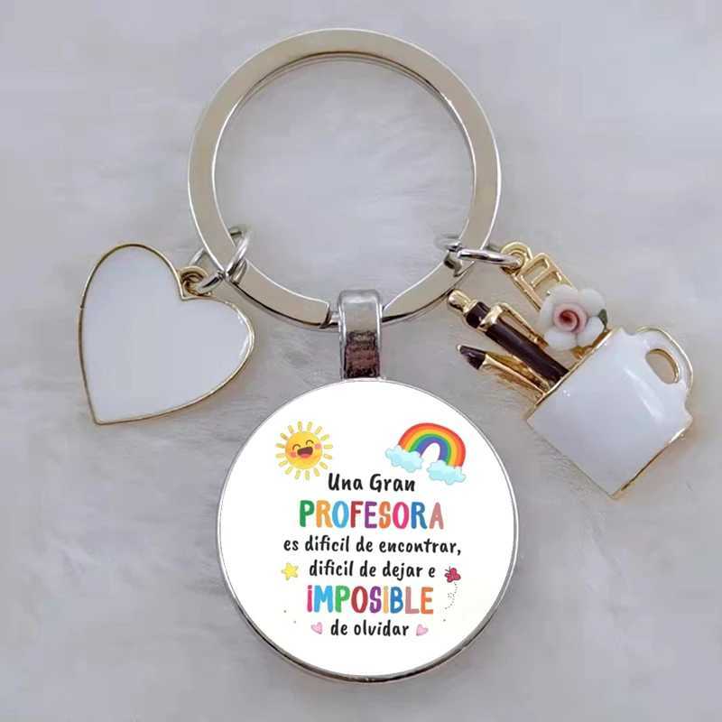 Gift for teachers with Spanish printed handmade glass convex circular keychain DIY keychainL240729