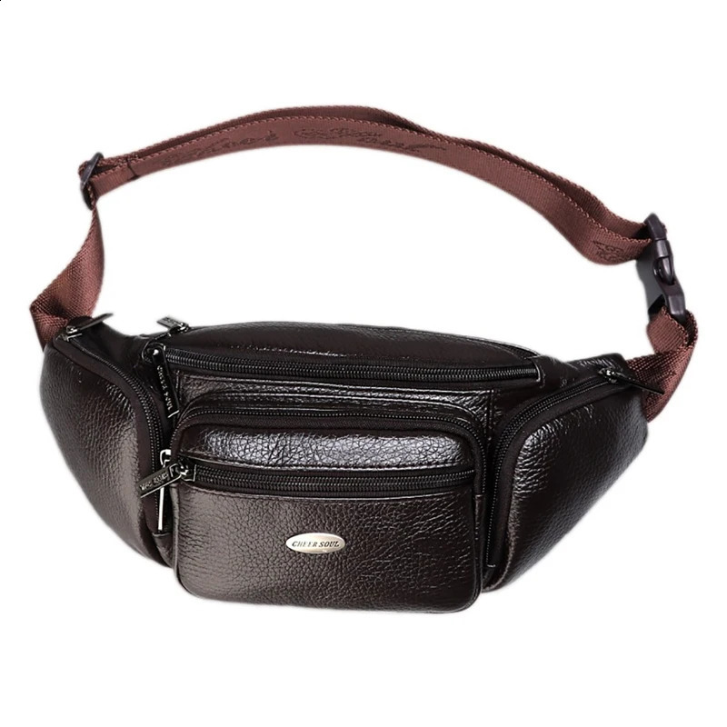Genuine Leather Men Waist Fanny Pack Cross body Bags Multi-Pocket Travel Vintage Real Cowhide Male Sling Chest Hip Belt Bum Bag 240729