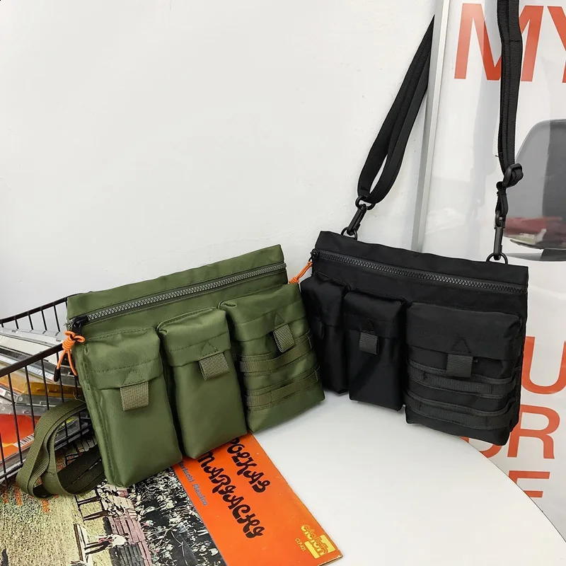 Streetwear Unisex Nylon Tactical Messenger Bags Casual Bullet Bessenger Bag Hip Hop Vest Function Tactics Phone Shoulder y240816