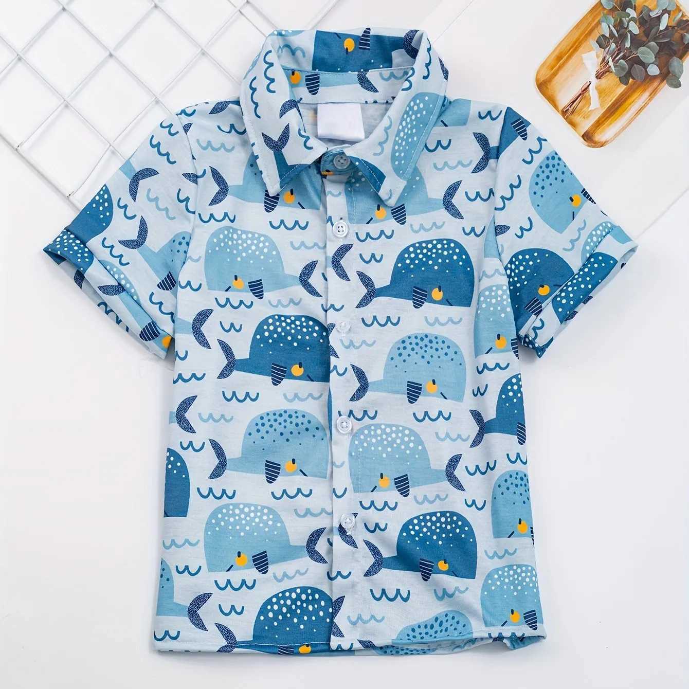 Cartoon pattern printing boys creative floral shirt casual short sleeved lapel shirt boys clothing childrens summer outdoorW240729