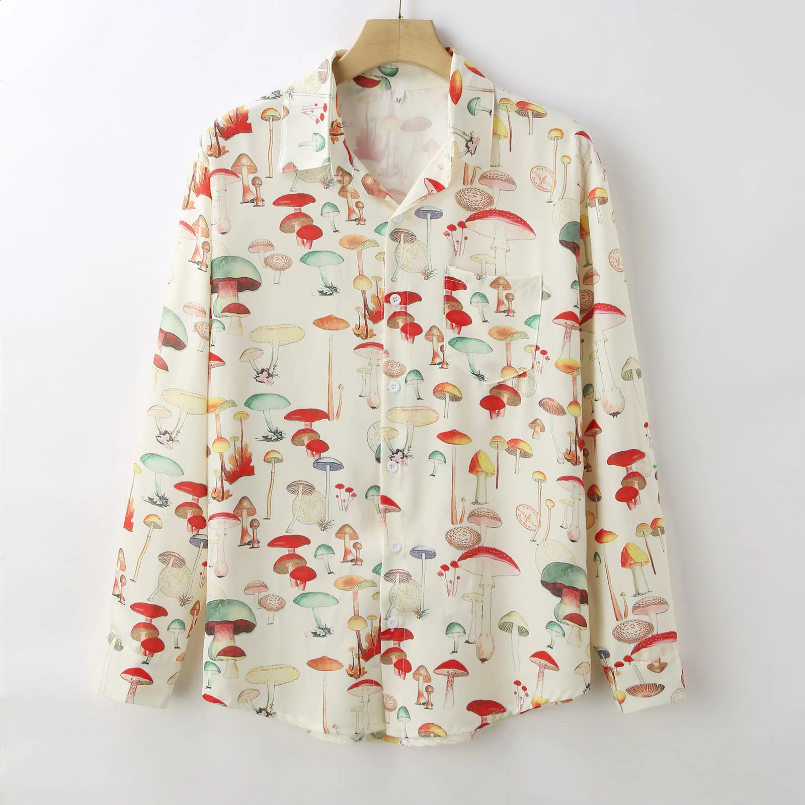 Mens Vintage Mushroom Printed Shirt Casual Streetwear Button -down Long Sleeve Shirts for Men Leisure Loose Stylish Spring 240729