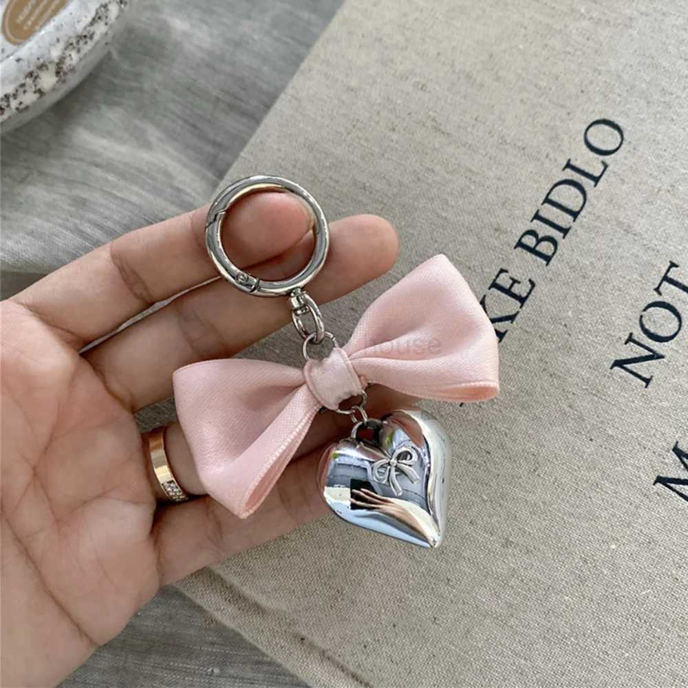 Korean Y2K Ribbon Bowknot Heart Pendant Keychain Sweet Cool Girls Phone Chain Charms Fashion Bag Decoration Accessories KeyringL240729