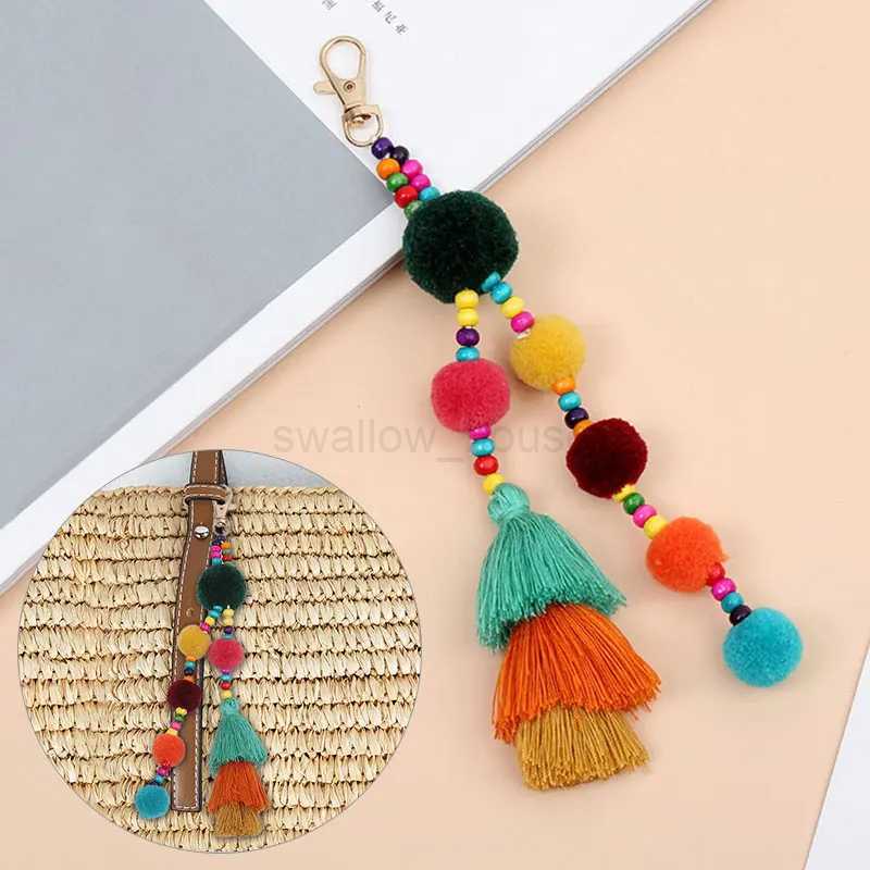 Big Plush Ball With Fringes Key Chain Bohemia Womens Purse Bag Charm Pompom Tassel Keychains Jewelry Diy Handmade Key RingL240729