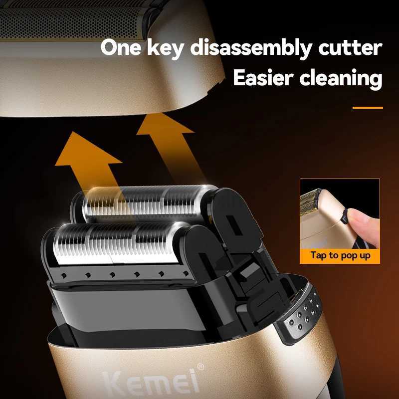 Kemei 3209 Washable Beard Electric Shaver For Men Rechargeable Stubble Electric Razor Head Shaving Machine Balds 3-Blades SystemY240730