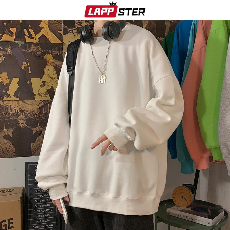 LAPPSTER Men Solid 7 Colors Harajuku Hoodies Mens Autumn Korean Fashions Oversized Sweatshirts Japanese Streetwear Clothes 240805