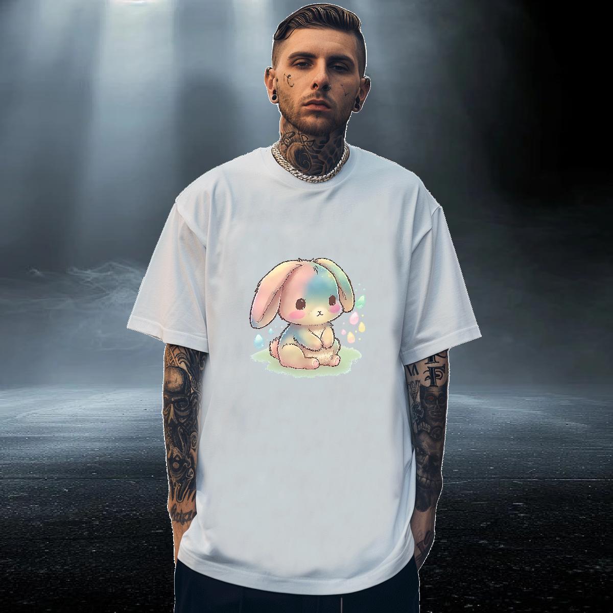 Classic Men Tshirts 230g Pure Cotton High Street Hip Hop rabbit Cartoon Printing L-4XL O-Neck Short Sleeve 2024 Summer T shirt Tops Shirt