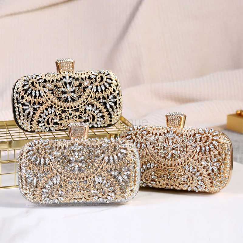 Women Diamond Evening Bag Mini Hollow Out Dinner Purse Ladies Glitter Crystal Shiny Dress Clutch Bridal Wedding Banquet HandbagXJ240729