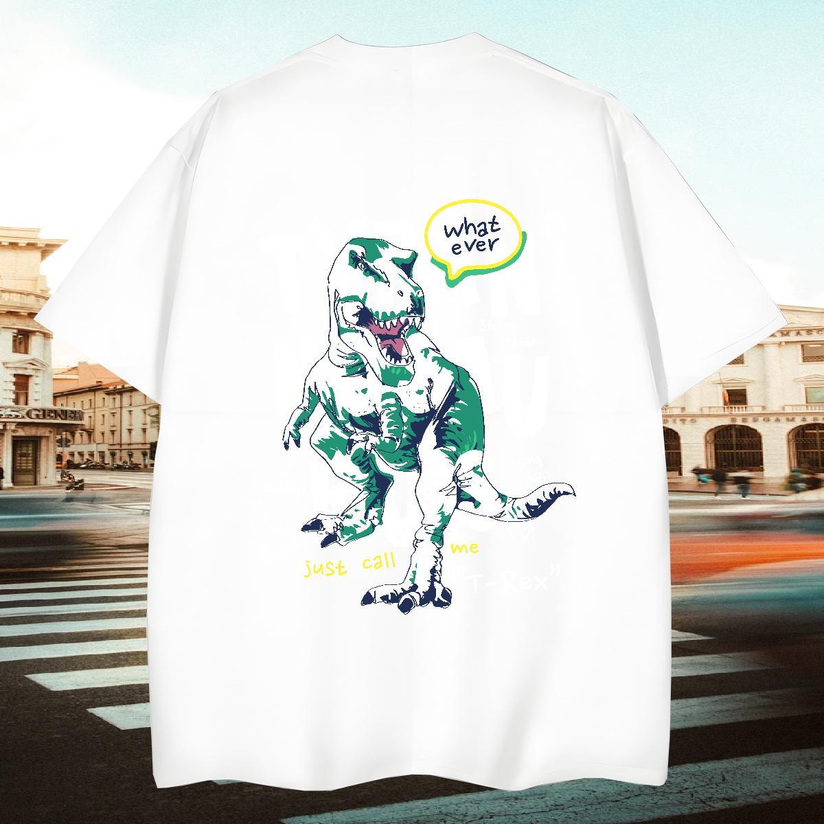 Loose Men Tshirts 100% Cotton 230g Summer Casual dinosaur DIY Anime Round Neck Short Sleeve New T Shirts Men Tees Shirts