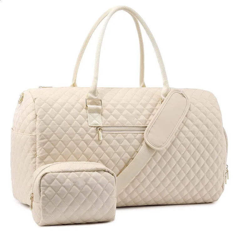Ladies Weekend Travel Bag Quilted Travel Luggage Bag with Wash Bag with Shoe Spacer Fitness Luggage Bag Strap 240729