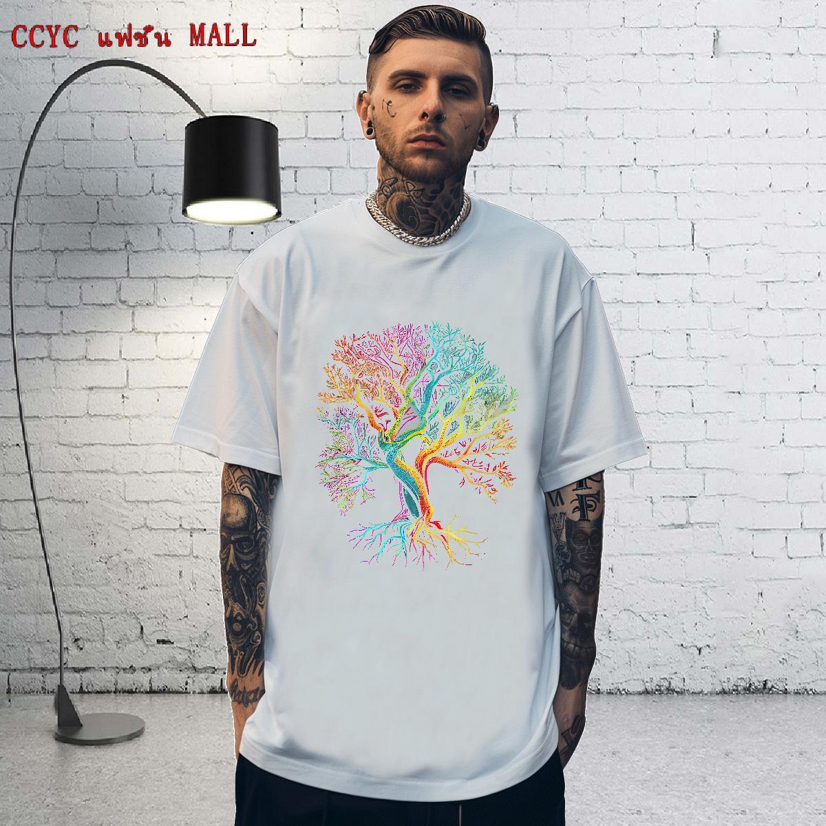Free Shipping Men Clothes T-Shirt 230g Pure Cotton Street Casual tree DIY Printed Breathable Short Sleeve Casual New T Shirt For Man Tee Shirt