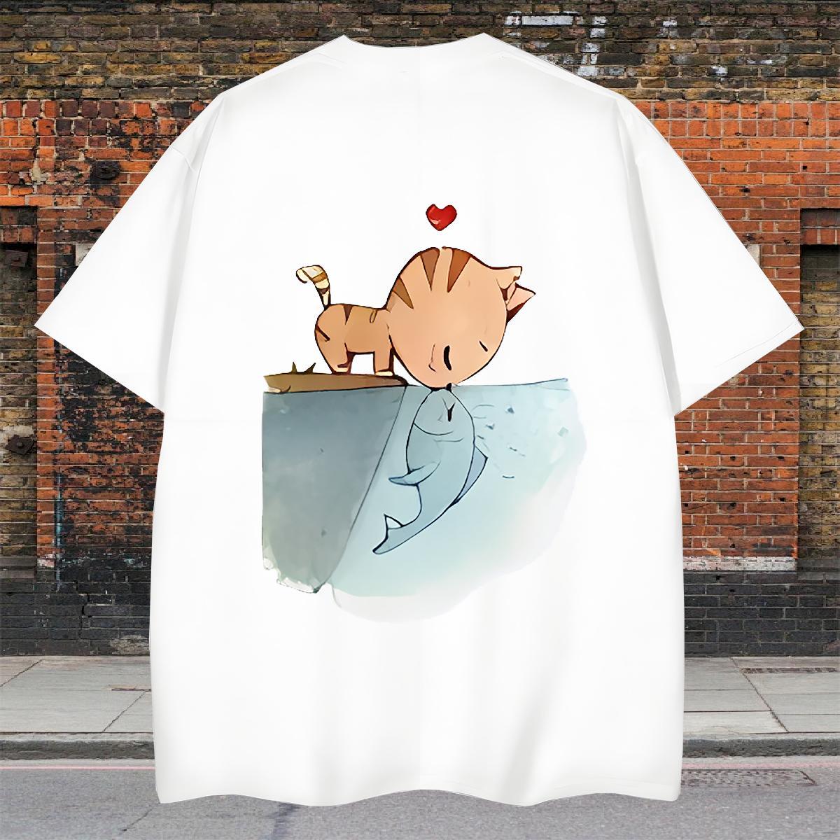 Cool Men Tees 230g Cotton Casual cat Custom Print Plus Size Breathable Short Sleeve New Designer T shirt Clothings