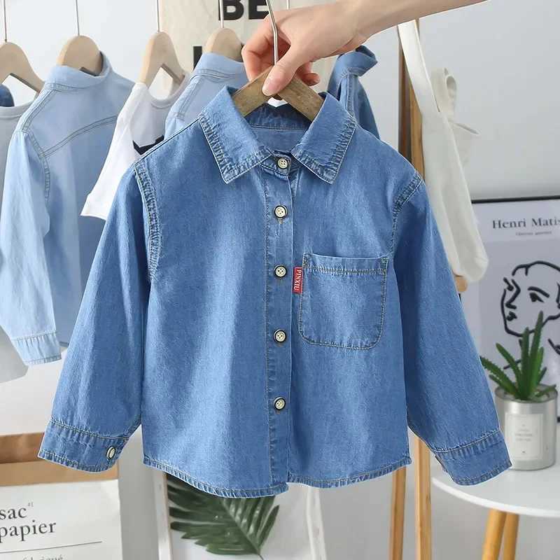 Spring Kids casual jeans shirt fashionable denim boys shirt childrens toddler girls long sleeved baby boys clothing 2-7yW240729