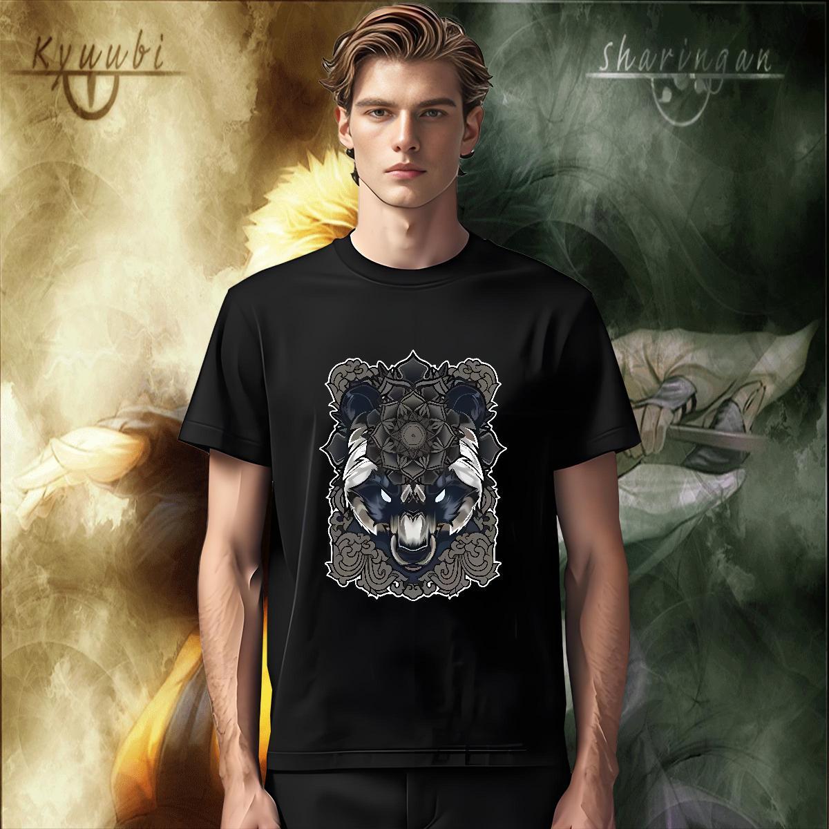 Unisex Men Clothes T-Shirt 230g 100% Cotton Hip Hop Street wolf Customized Crew Neck 2024 Men T Shirts Tees Shirts