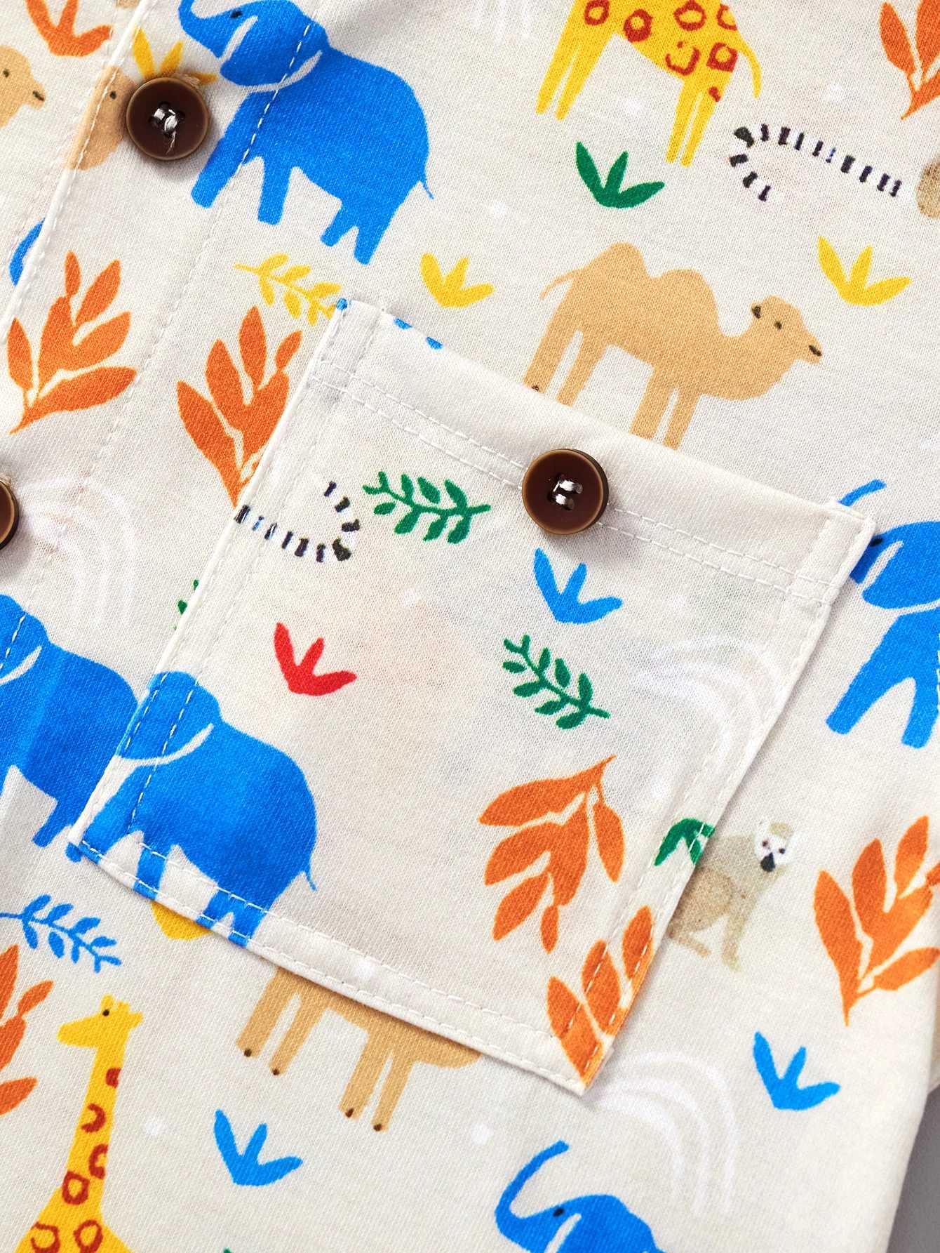 Childrens casual short sleeved cartoon elephant camel print pattern summer clothing fashion personalityW240729