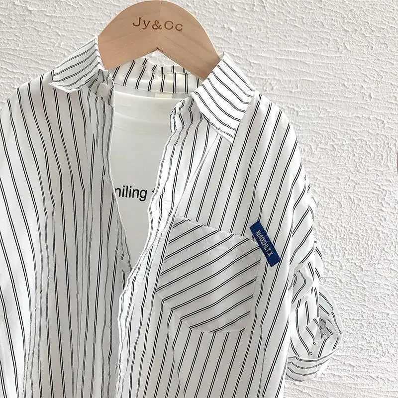 Childrens Baby Boy Shirt Spring Thin Shirt Baby Boy Stripe Casual Top 4-12 Year Old Childrens Long Sleeve ShirtW240729