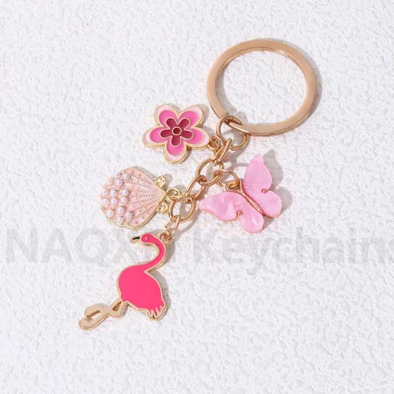 Lovely Butterfly Flowers Flamingo Keychain Pink Animals Insect Key Ring For Women Girl Gift Bag Decoration Handmade DIY JewelryL240729