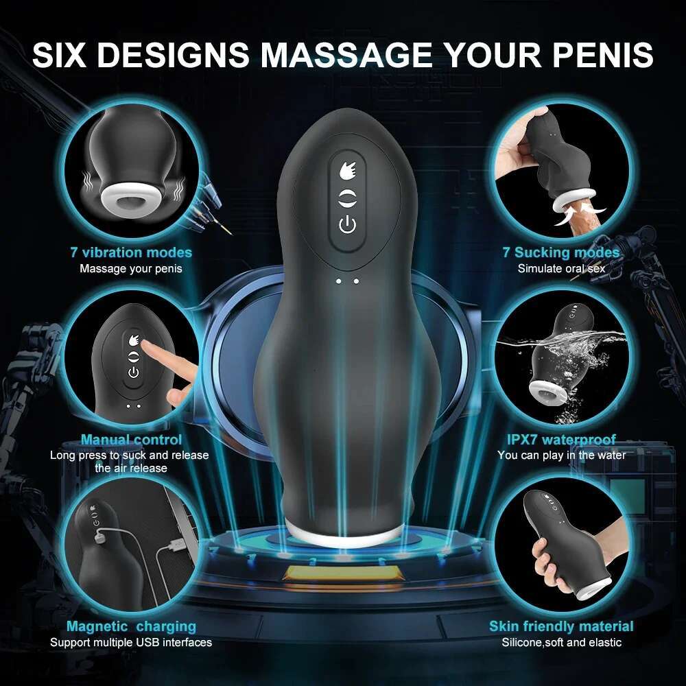 Automatic Male Masturbator Handsfree Blowjob Sucking Vibrator Machine Pussy Masturbation Cup Sex Toy for Men Glans Trainer