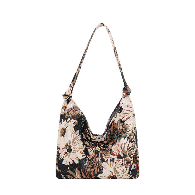 Large capacity women's French minimalist canvas oil painting ethnic style shoulder tote portable bucket bag H729#11 ddmy a154
