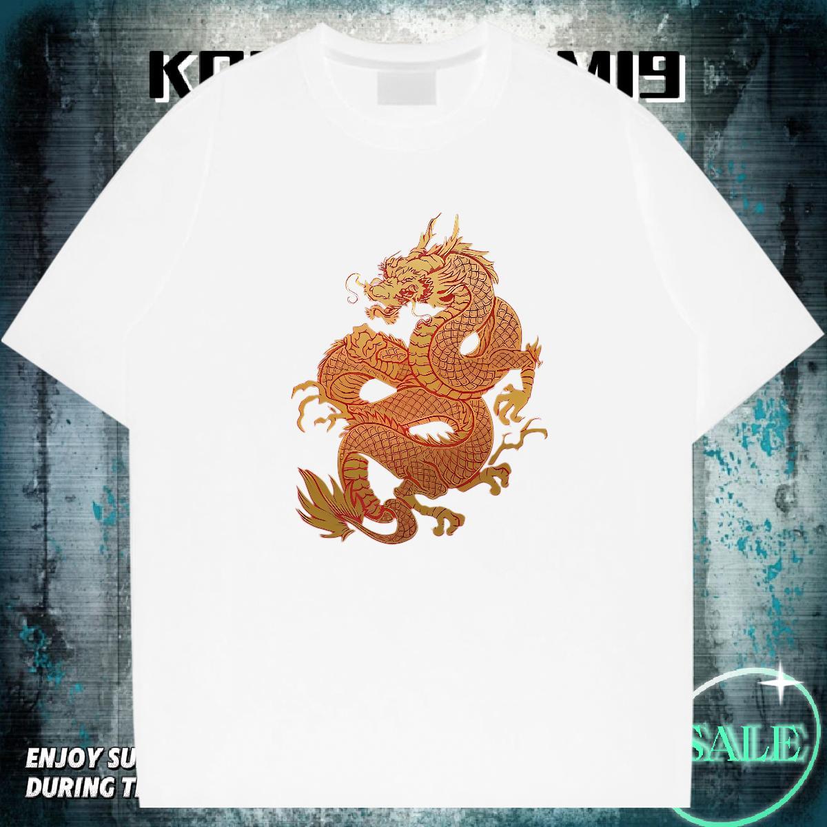 Free Shipping Men Tshirts 230g 100% Cotton Street Golden Dragon Black White Breathable Short Sleeve Designer T shirt Tops Shirt
