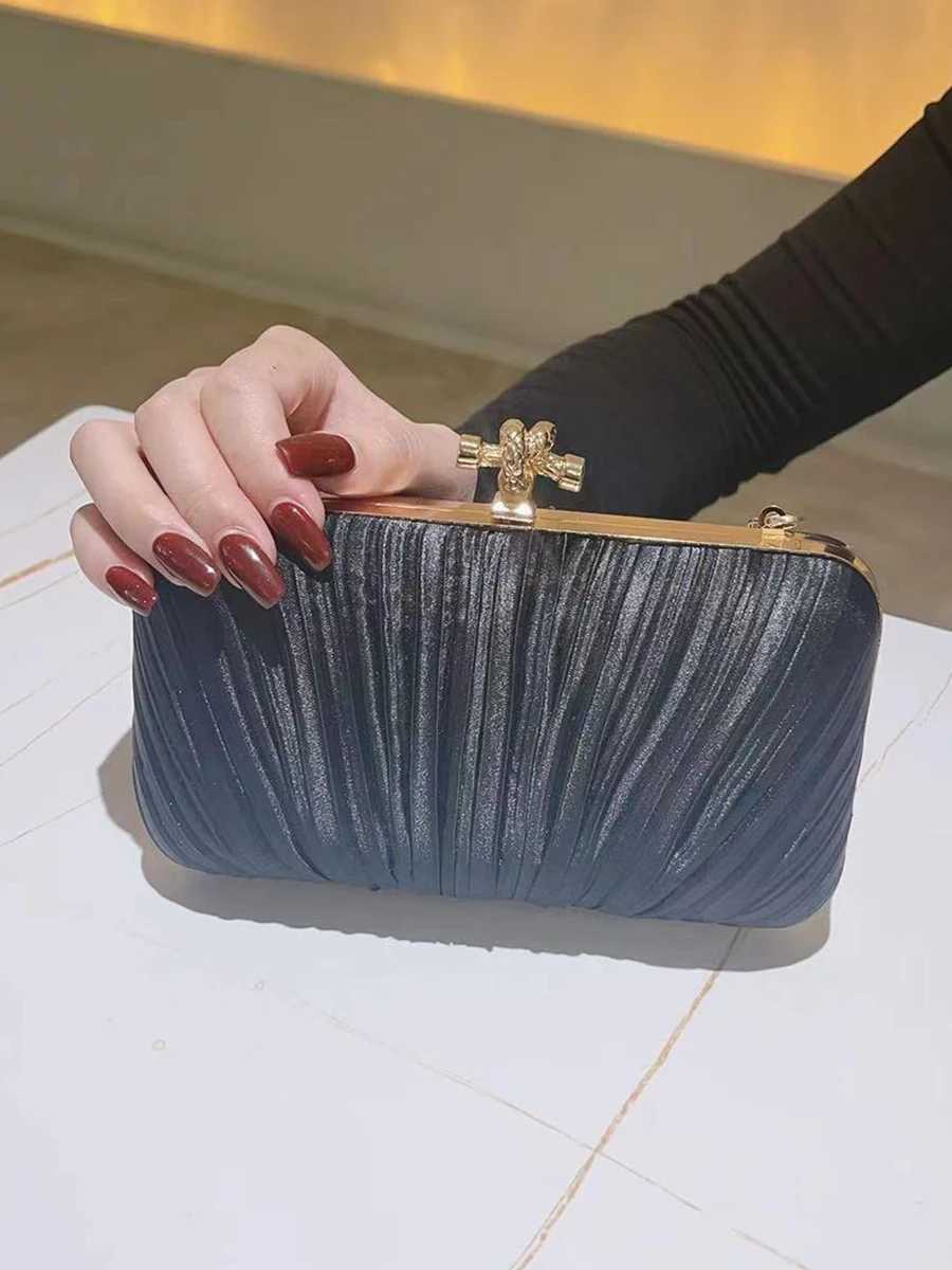 Pleated Evening Clutch Banquet Handbag For Women Crossbody Chain Bag Formal Bridal Wedding Clutch Prom Cocktail Party PurseXJ240729