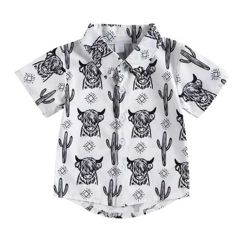 Childrens clothing girls and boys shirts short sleeved cartoon collar shirts cow print street party casual loose summer topsW240729