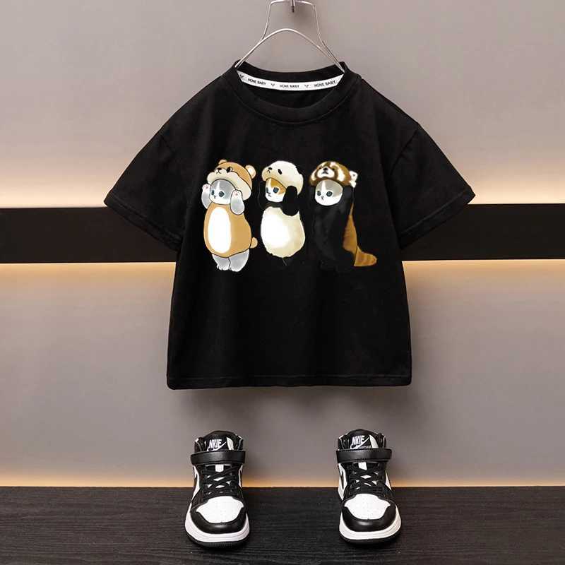 T-shirts Summer Boys Girls Cotton T-shirt New Product Dress Up Cat White Tees Sweat-absorbing Breathable Cartoon Top Childrens ClothesL24729