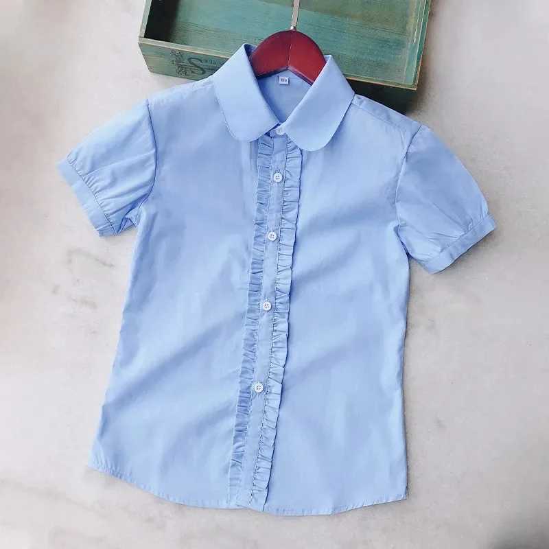 Summer Shirts for Teenage Boys Girls Cotton Short Sleeve White Blouses School Uniform Girls Puff Sleeve Blue Tops 4 8 12 16W240729