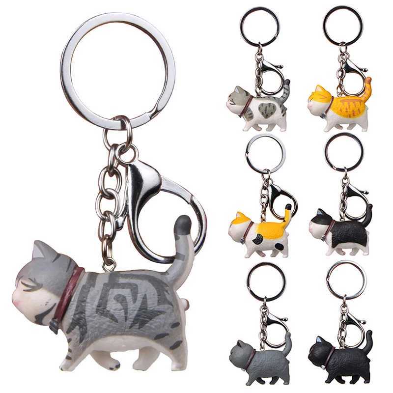 Cute Cartoon Kitten Fat Cat Keychain SelfHealing Warm Series Japanese Keyring Round Rolling Simple Cat Handmade Korean Car BagL240729