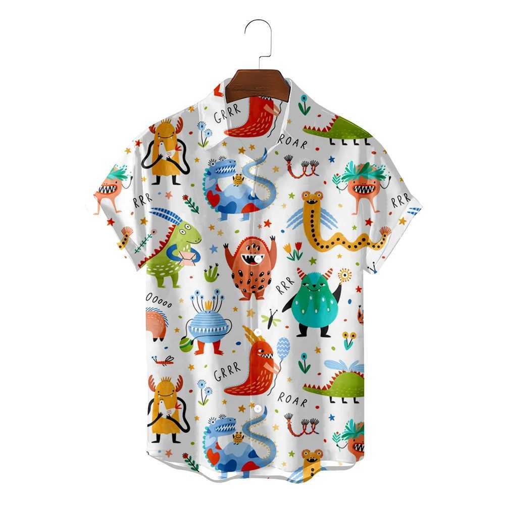 Fashionable Cute and Fun Dionsaur Shirt 3D Boys and Girls Clothing Summer Beach Short sleeved Shirt Childrens Vocal Collar KamissAW240729