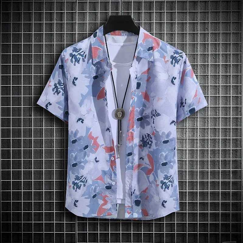 Summer vacation floral print shirt for children and boys short sleeved new cool top casual and fashionable clothing for children and girlsW240729